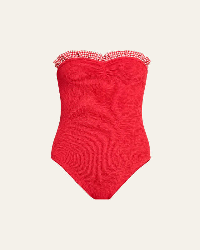 Ruffled Gingham-Trim One-Piece Swimsuit